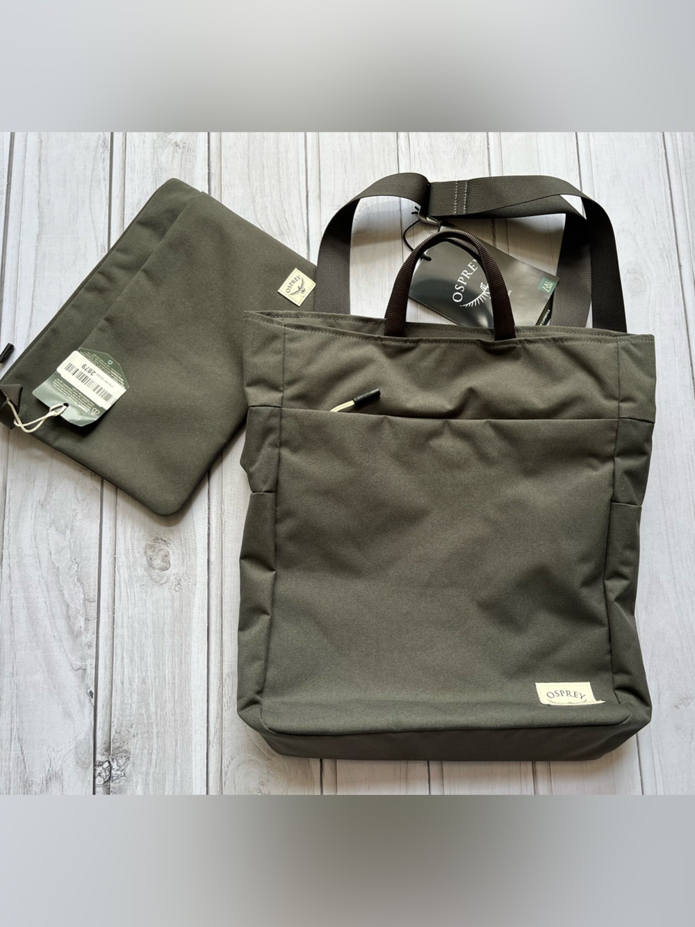 New Osprey Arcane crossbody messenger bag & large zip pouch in stone wash black